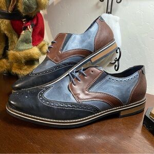 Rieker 13520-16 men's 11 Wingtip Oxford shoes blue brown Lightweight Anti-Stress